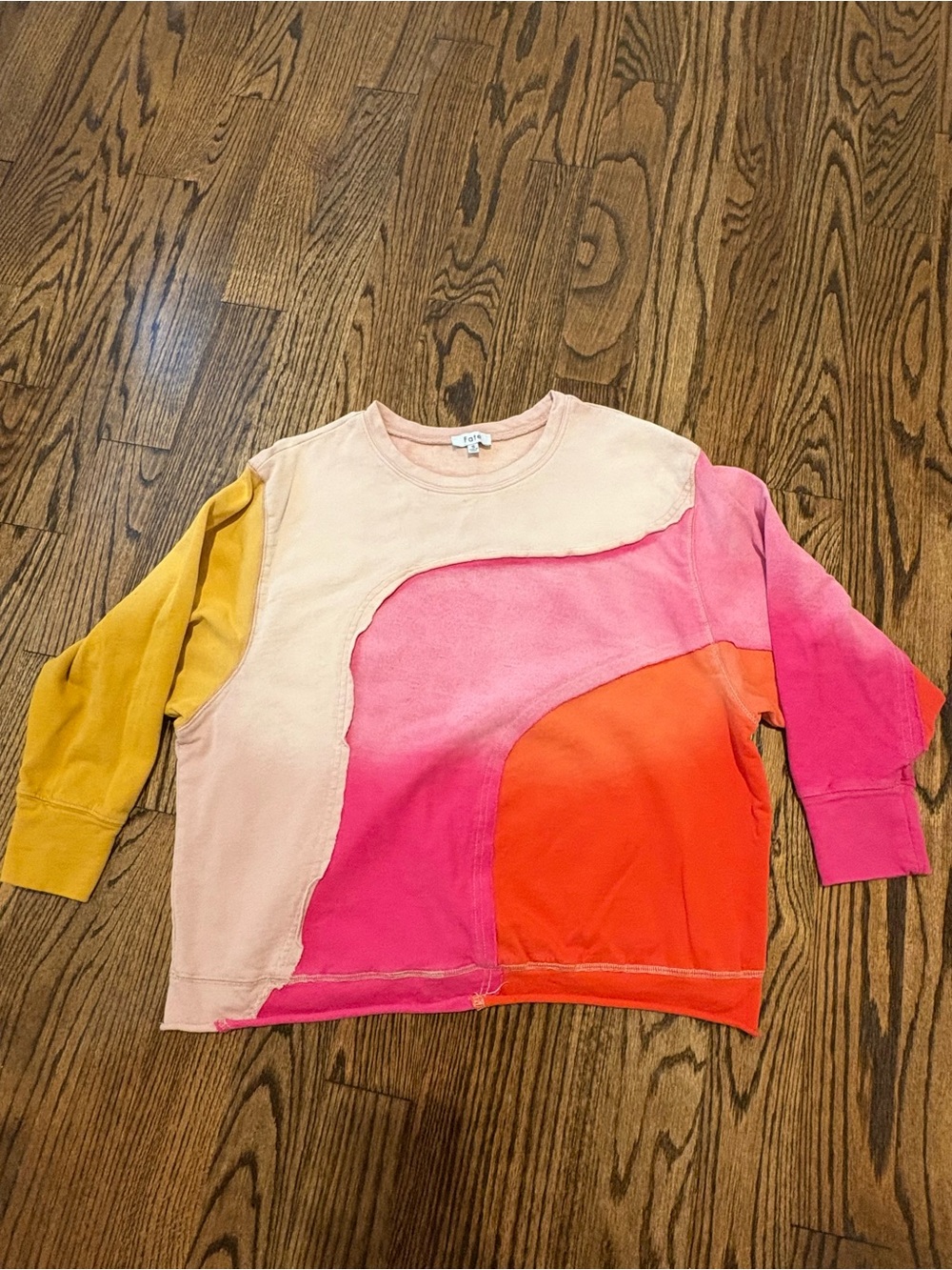 Colorblock Sweatshirt - Pink Orange Yellow - Unbranded